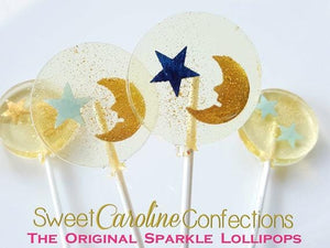 Gold Moon and Blue Star Lollipops - Set of 6 - Sweet Caroline Confections | The Original Sparkle Lollipops