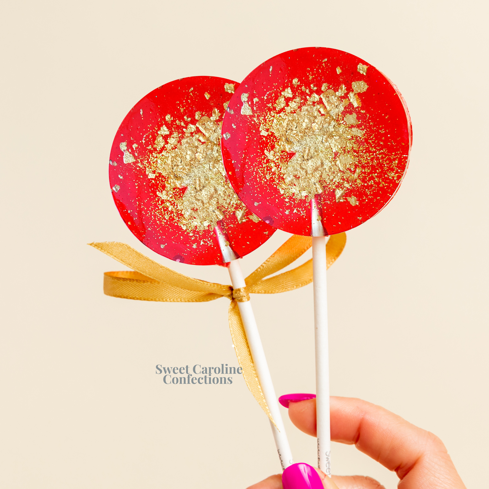 00335 RED AND GOLD - Sweet Caroline Confections | The Original Sparkle Lollipops