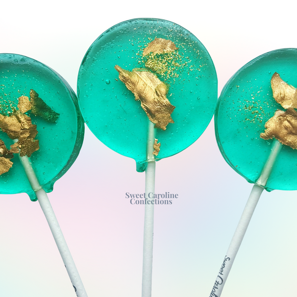 00307 TEAL AND GOLD - Sweet Caroline Confections | The Original Sparkle Lollipops