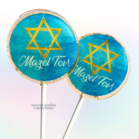00557 MAZEL TOV WITH THE STAR OF DAVID ON TOP - Sweet Caroline Confections | The Original Sparkle Lollipops