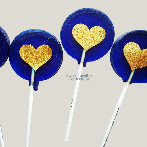 00325 NAVY AND GOLD, HEART - Sweet Caroline Confections | The Original Sparkle Lollipops