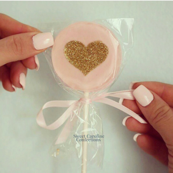 00316 LIGHT PINK CANDY WITH GOLD HEART - Sweet Caroline Confections | The Original Sparkle Lollipops