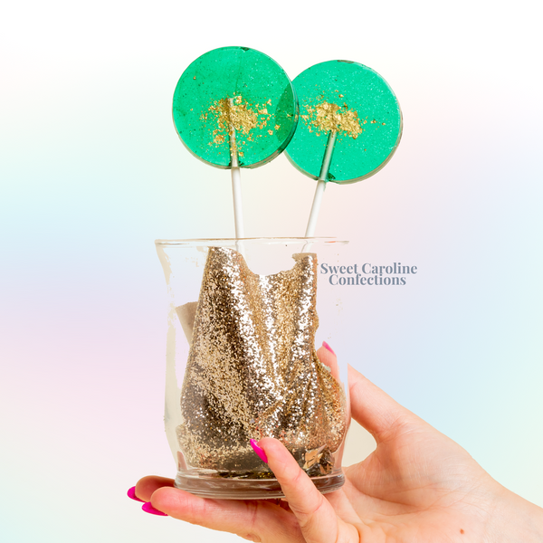 00307 TEAL AND GOLD - Sweet Caroline Confections | The Original Sparkle Lollipops