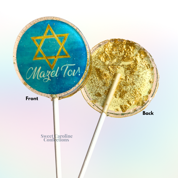 00557 MAZEL TOV WITH THE STAR OF DAVID ON TOP - Sweet Caroline Confections | The Original Sparkle Lollipops