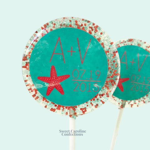 00378 CORAL BEACH WEDDING - Sweet Caroline Confections | The Original Sparkle Lollipops