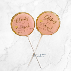 00384 GOLD AND PINK WEDDING - Sweet Caroline Confections | The Original Sparkle Lollipops