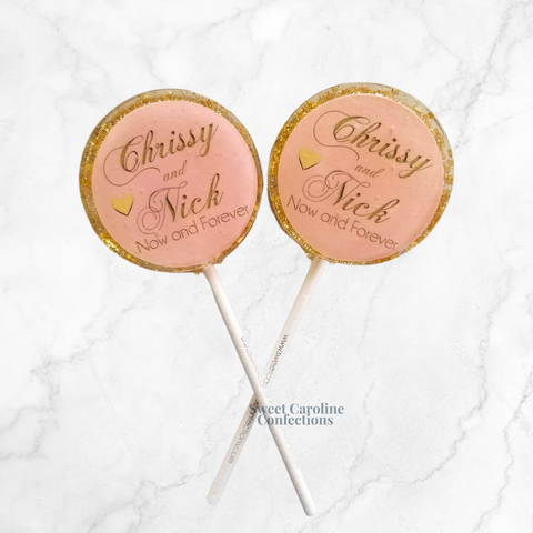 00384 GOLD AND PINK WEDDING - Sweet Caroline Confections | The Original Sparkle Lollipops
