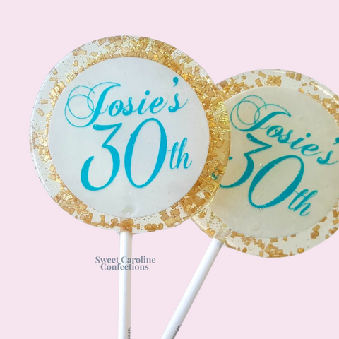 00520 TURQUOISE NAME WITH WHITE BACKGROUND EDIBLE - Sweet Caroline Confections | The Original Sparkle Lollipops