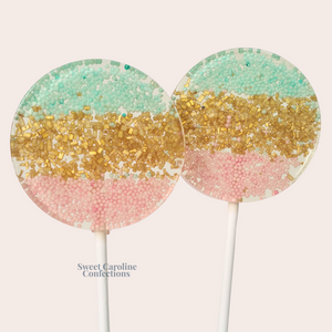 00351 LIGHT PINK, AQUA AND GOLD OMBRE - Sweet Caroline Confections | The Original Sparkle Lollipops