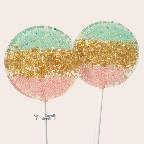 00351 LIGHT PINK, AQUA AND GOLD OMBRE - Sweet Caroline Confections | The Original Sparkle Lollipops