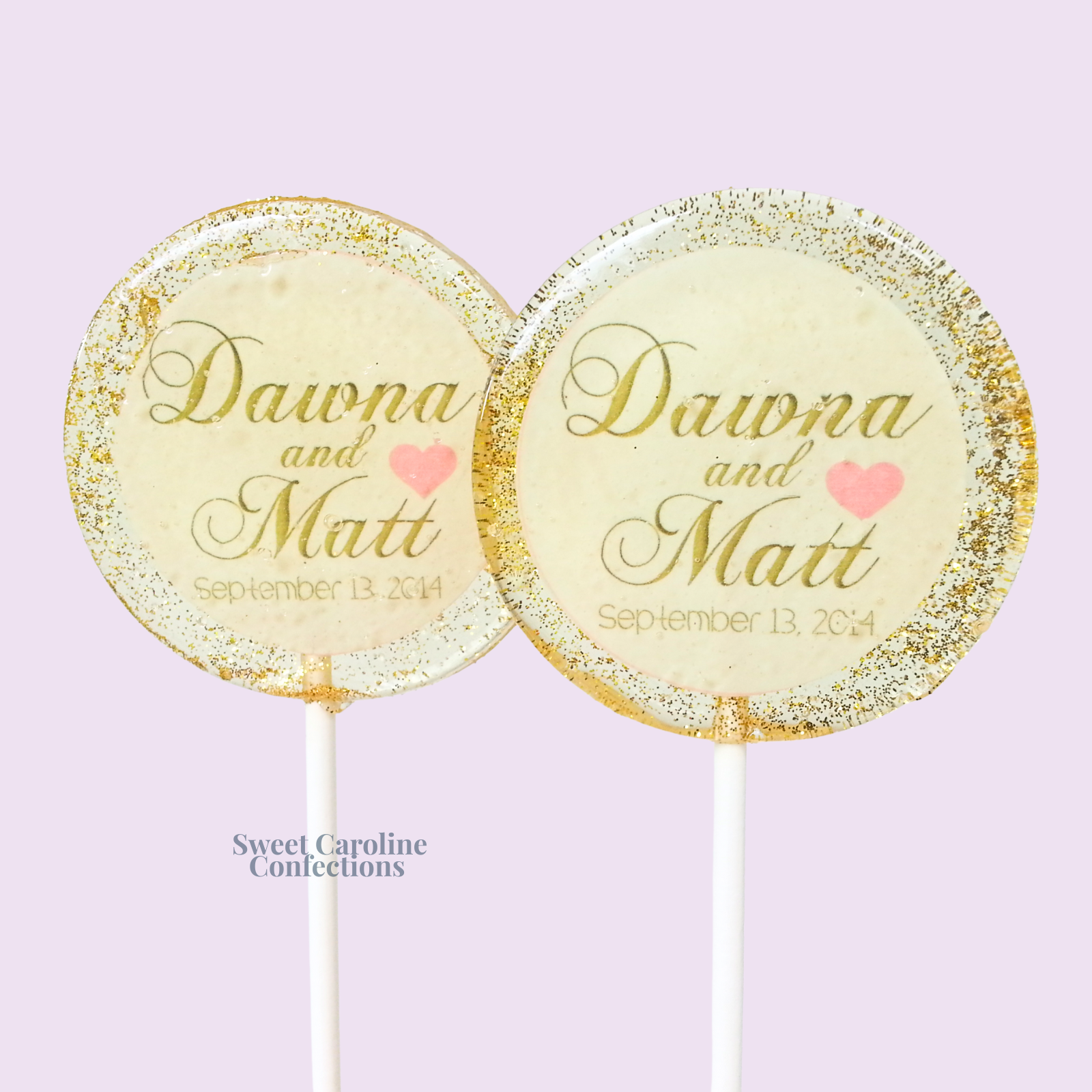 00383 EDIBLE WITH GOLD NAMES/ WHITE BACKGROUND AND SMALL PINK HEART
