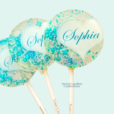 00523 sapphire blue half heart - Sweet Caroline Confections | The Original Sparkle Lollipops