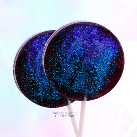 00340 BLACK CANDY WITH NAVY AND PURPLE GLITTER - Sweet Caroline Confections | The Original Sparkle Lollipops