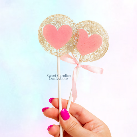 00337 LIGHT PINK HEART AND SILVER - Sweet Caroline Confections | The Original Sparkle Lollipops