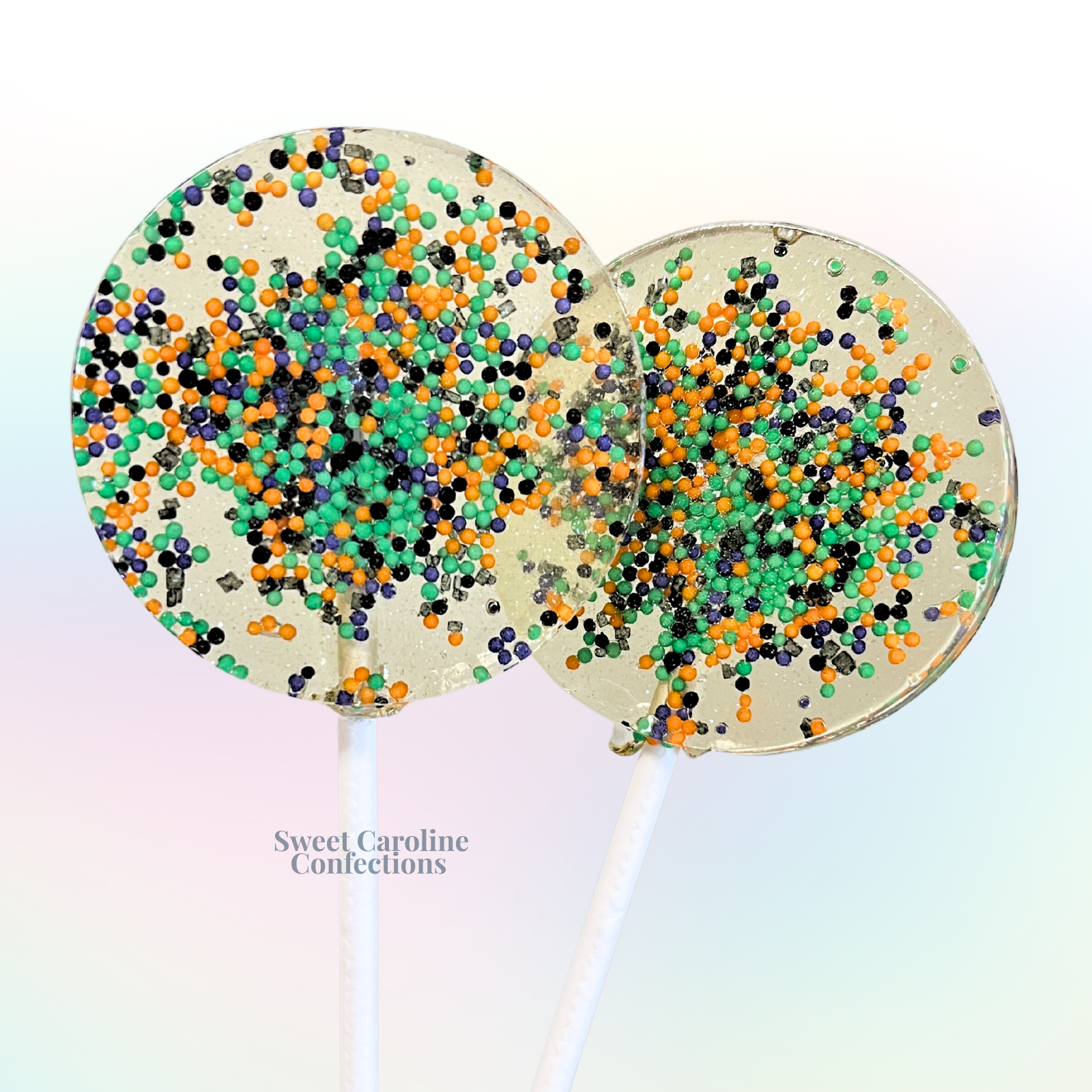 00418 GREEN, PURPLE, BLACK AND ORANGE - Sweet Caroline Confections | The Original Sparkle Lollipops