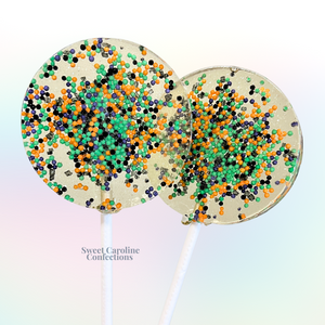 00418 GREEN, PURPLE, BLACK AND ORANGE - Sweet Caroline Confections | The Original Sparkle Lollipops