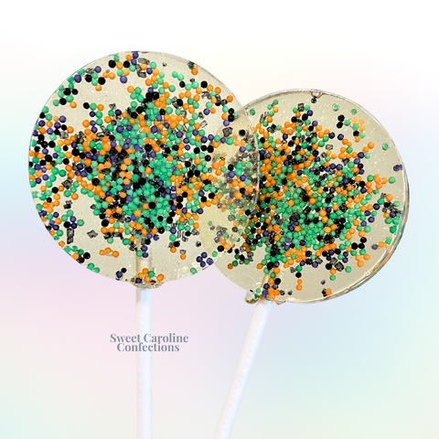 00418 GREEN, PURPLE, BLACK AND ORANGE - Sweet Caroline Confections | The Original Sparkle Lollipops