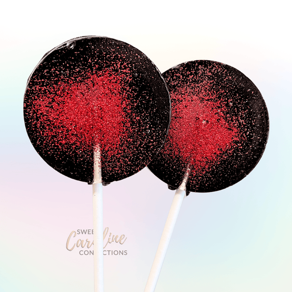Black and Red Sparkle Lollipops  -Black Cherry - Set of 6 - Sweet Caroline Confections | The Original Sparkle Lollipops