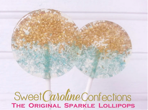 Light Blue and Gold Sparkle Lollipops, Set of 4