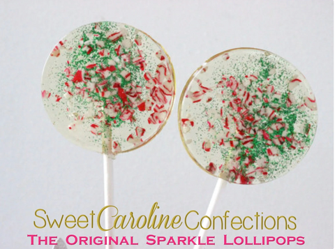 Candy Cane + Green Glitter Sparkle Lollipops, Set of 4