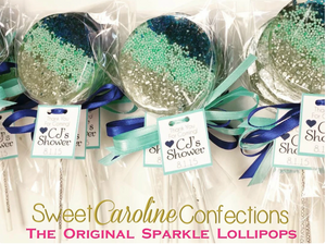 Navy Aqua and Silver Sparkle Lollipops, Set of 4