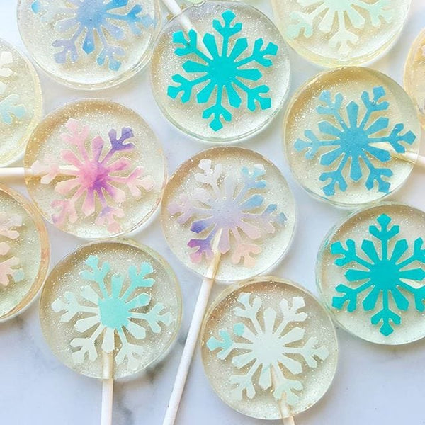 Pastel Snowflake Lollipops - Cotton Candy Flavor - Set of 6 - Sweet Caroline Confections | The Original Sparkle Lollipops