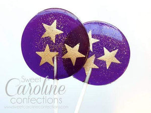 Purple and Gold Star Lollipops - Set of 6 - Sweet Caroline Confections | The Original Sparkle Lollipops