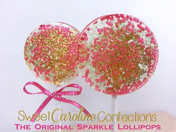 Hot Pink and Gold Sparkle Lollipops - Set of 6 - Sweet Caroline Confections | The Original Sparkle Lollipops