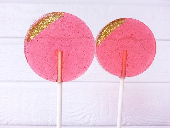 Hot Pink and Gold Edge Sparkle Lollipops - Set of 6 - Sweet Caroline Confections | The Original Sparkle Lollipops