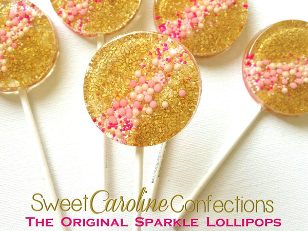 Gold and Pink Lollipops - Set of 6 - Sweet Caroline Confections | The Original Sparkle Lollipops