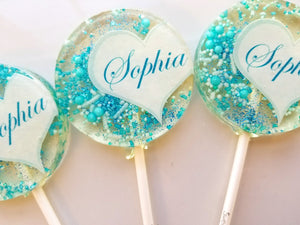 Blue Half Heart Lollipops- Set of 6 - Sweet Caroline Confections | The Original Sparkle Lollipops