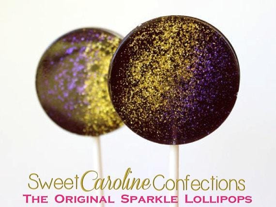 Black Purple and Gold Lollipops - Set of 6 - Sweet Caroline Confections | The Original Sparkle Lollipops