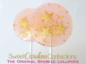 Pink and Gold Star Lollipops - Set of 6 - Sweet Caroline Confections | The Original Sparkle Lollipops