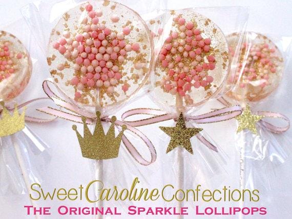 Pink and Gold Lollipops with Tags- Set of 6 - Sweet Caroline Confections | The Original Sparkle Lollipops