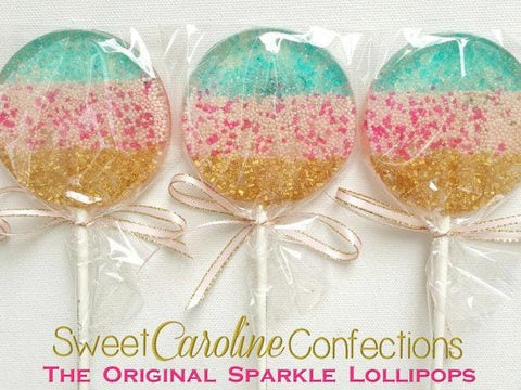 Aqua+Gold+Pink Lollipops - Set of 6 - Sweet Caroline Confections | The Original Sparkle Lollipops