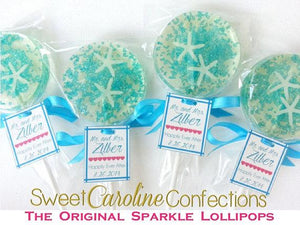 Aqua Beach Wedding Lollipops with Tags - Set of 6 - Sweet Caroline Confections | The Original Sparkle Lollipops