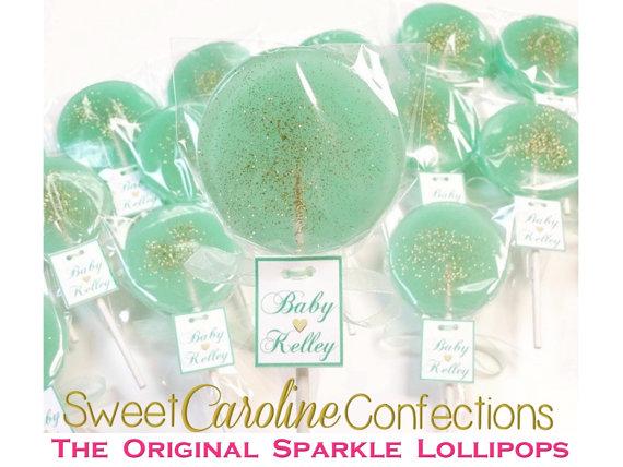 Aqua and Gold Lollipops with Tags- Set of 6 - Sweet Caroline Confections | The Original Sparkle Lollipops