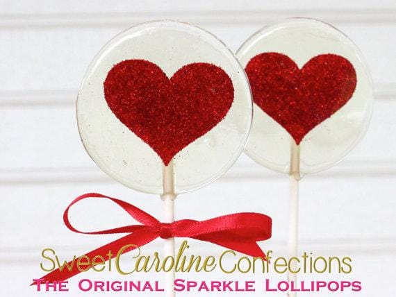 Red Heart Lollipops - Set of 6 - Sweet Caroline Confections | The Original Sparkle Lollipops