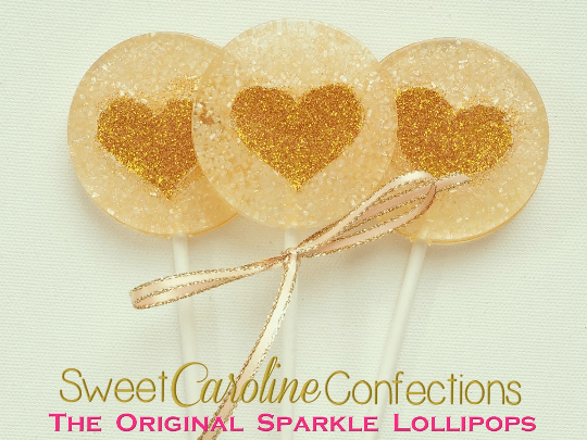 Citrine and Gold Heart Lollipops - Set of 6 - Sweet Caroline Confections | The Original Sparkle Lollipops