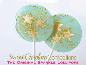 Light Blue and Gold Star Lollipops - Set of 6 - Sweet Caroline Confections | The Original Sparkle Lollipops