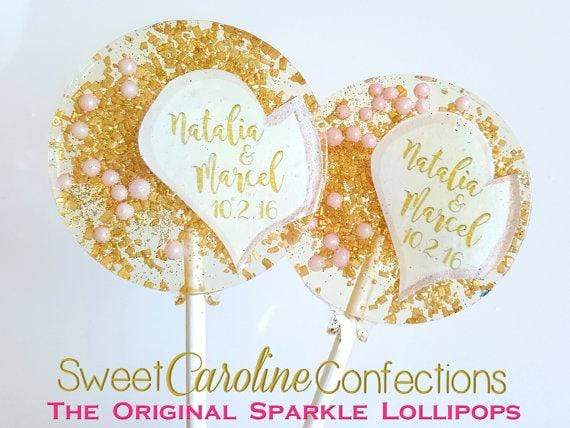 Pink and Gold Half Heart Lollipops- Set of 6 - Sweet Caroline Confections | The Original Sparkle Lollipops