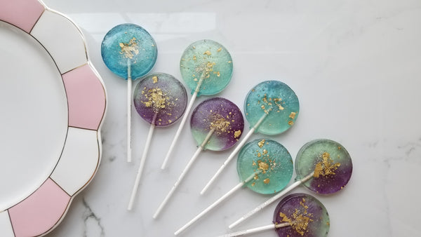 Aqua and Purple Watercolor Lollipops - Set of 6 - Sweet Caroline Confections | The Original Sparkle Lollipops