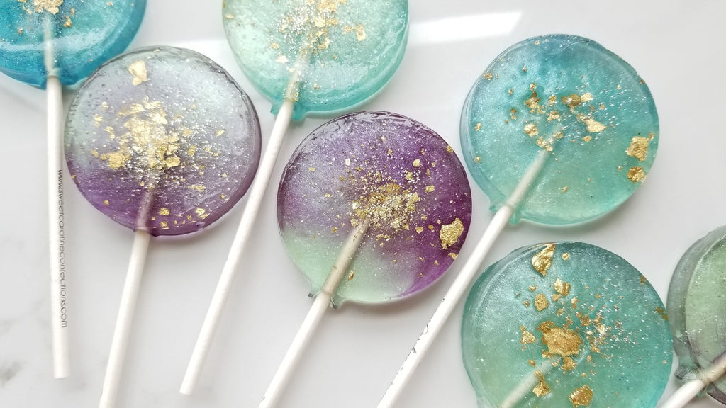 Aqua and Purple Watercolor Lollipops - Set of 6 - Sweet Caroline Confections | The Original Sparkle Lollipops