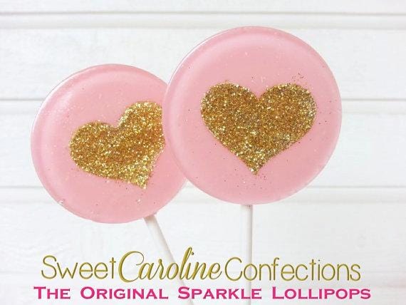 Light Pink and Gold Heart Lollipops - Set of 6 - Sweet Caroline Confections | The Original Sparkle Lollipops