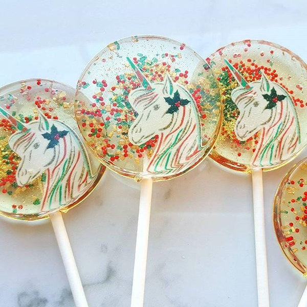 Christmas Unicorn Lollipops - Set of 6 - Sweet Caroline Confections | The Original Sparkle Lollipops