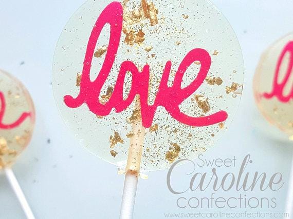 Hot Pink and Gold Love Lollipops - Set of 6 - Sweet Caroline Confections | The Original Sparkle Lollipops
