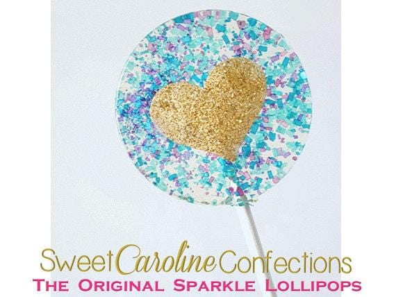 Blue and Gold Heart Lollipops - Set of 6 - Sweet Caroline Confections | The Original Sparkle Lollipops