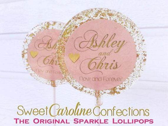 Light Pink and Gold Wedding Lollipops - Set of 6 - Sweet Caroline Confections | The Original Sparkle Lollipops