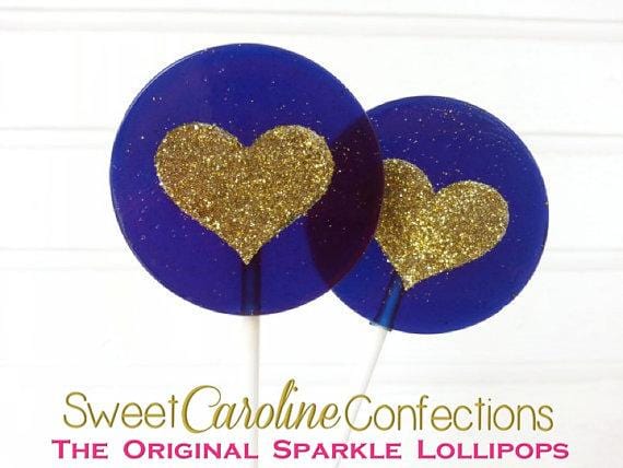 Navy and Gold Heart Lollipops - Set of 6 - Sweet Caroline Confections | The Original Sparkle Lollipops