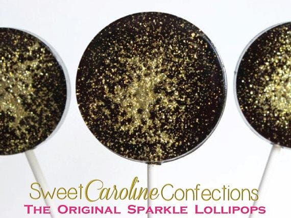Black and Gold Sparkle Lollipops - Set of 6 - Sweet Caroline Confections | The Original Sparkle Lollipops